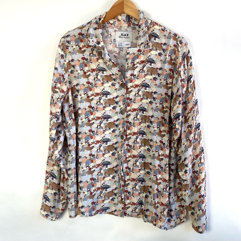 Flax Riverstone Colorful Pastel Button Down Collared Blouse Shirt Top